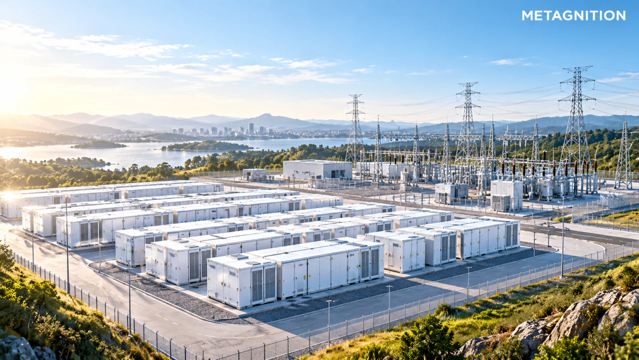 Battery energy storage containers beside power infrastructure